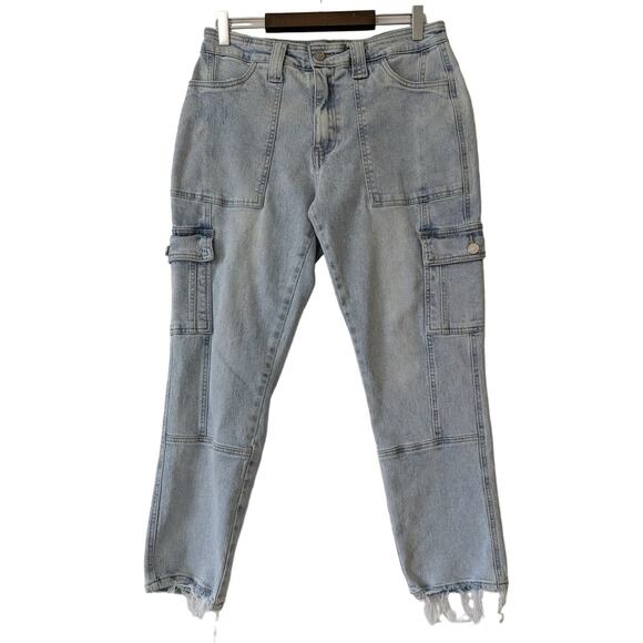 Kancan‎ Womens Stone Wash Cargo Jeans Size 9/28 Relaxed Fit Raw Hem Ankle Length - Picture 1 of 9